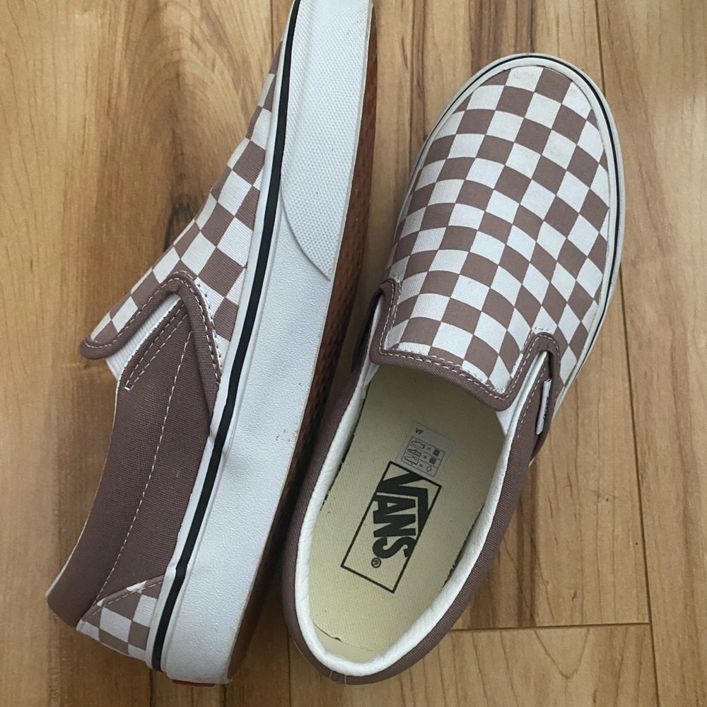 Vans Women Brown/purple and White Checkered Slip-On Sneakers